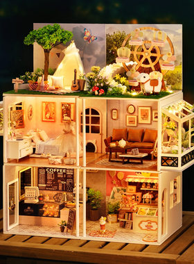 智趣屋diy小屋悠然咖啡店微缩3d立体场景拼建筑模型组合房子礼物