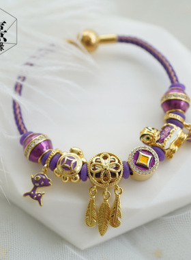 紫色捕梦网手链3D硬金配饰乌龟好运醒狮福运手链套装节日送礼手绳