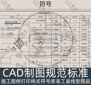室内设计CAD制图规范标准施工图例打印样式符号家装工装线型图层