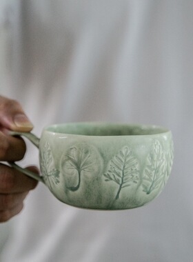 【月器】日本陶艺家角井理爱手作植物图鉴蕾丝复古咖啡杯杯子茶杯