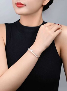 天然淡水珍珠通体银双圈手镯