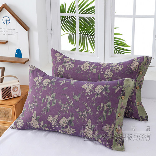 全棉椰壳扣双层纱枕套一对装