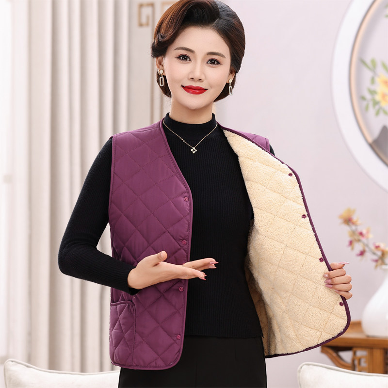 秋冬季妈妈装坎肩老年人背心加绒羽绒棉中年马夹中老年棉马甲女士