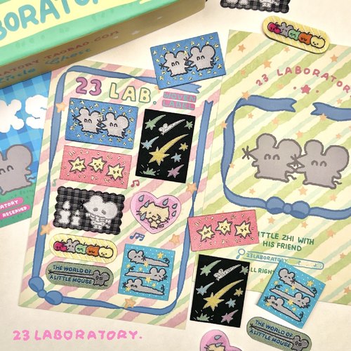 原创设计可爱鼠鼠织唛布贴不干胶标签补丁贴带背胶