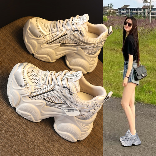 夏季网面厚底内增高松糕女鞋