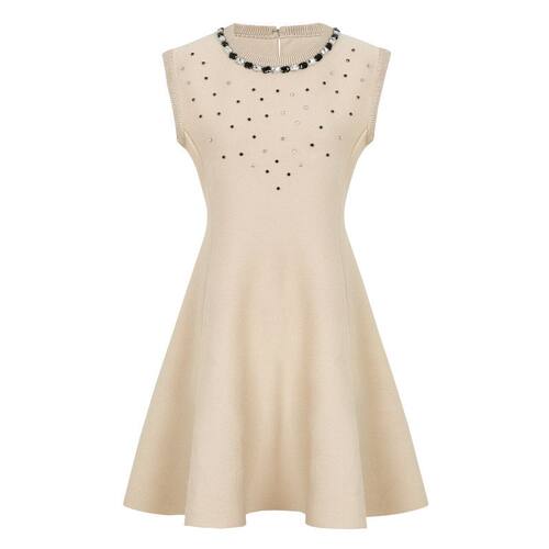 欧美网红钉珠针织无袖显瘦连衣裙