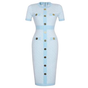 品质女装2025年夏季新款短袖V领针织经典百搭修身显瘦包臀连衣裙