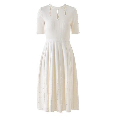 南油高品质钉珠镂空法式连衣裙