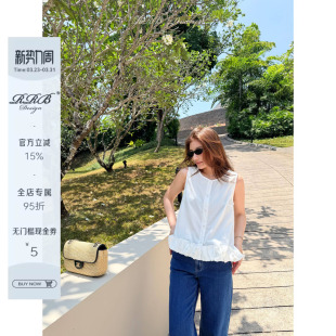 荷叶边衬衫 RRB 显瘦无袖 100%棉修身 圆领单排扣减龄上衣 Design