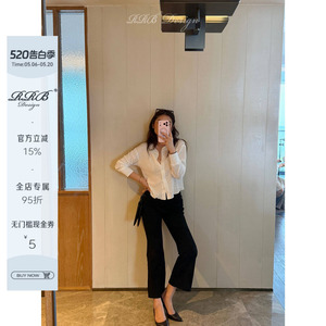 黑色高腰水洗牛仔微喇裤女