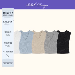 百搭显瘦纯色V领无袖 RRB Design 修身 上衣 T恤休闲简约小飞袖