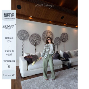 轻薄翻领休闲百搭上衣女 复古格纹衬衫 RRB Design「雾蓝松绿」美式