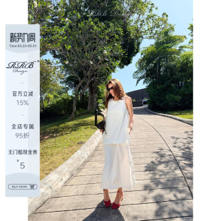 RRB 定制亚麻假两件分层设计侧开叉A摆连衣裙气质中长裙 Design