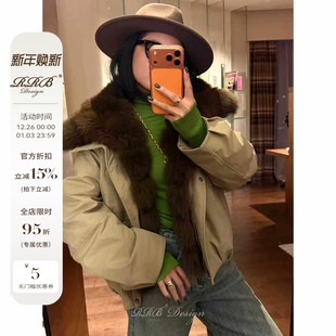 RRB 派克」轻奢狐狸毛毛领秋冬保暖鹅绒羽绒服外套 Design「多元