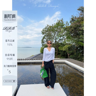 百搭显瘦休闲裤 100%棉宽松复古格纹松紧腰抽绳阔腿裤 Design RRB