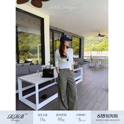 RRB Design “山本裤”进口水洗长绒棉宽松松紧腰阔腿休闲裤长裤