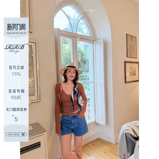 开衫 RRB 显瘦V领拼接蕾丝吊带背心长袖 修身 气质两件套 Design