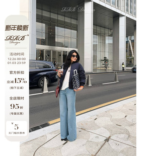 Design 直筒微喇裤 「大长腿」修身 时尚 显瘦加绒自发热牛仔裤 RRB