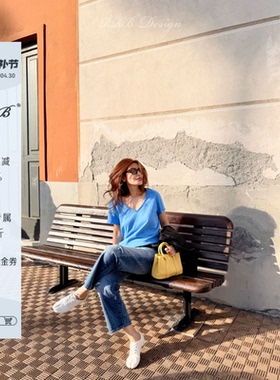 RRB Design 100%棉修身显瘦经典V领短袖T恤纯色休闲亲肤百搭上衣