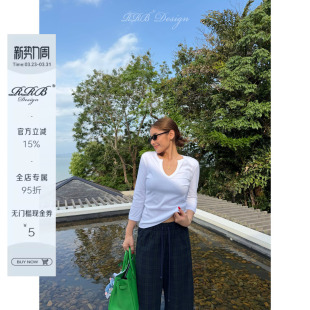 T恤 RRB 显瘦小V领高弹七分袖 精梳棉混纺修身 百搭纯色上衣 Design