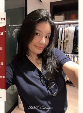 RRB Design「巴塞罗那」羊毛莱赛尔时尚百搭基础显瘦V领短袖上衣