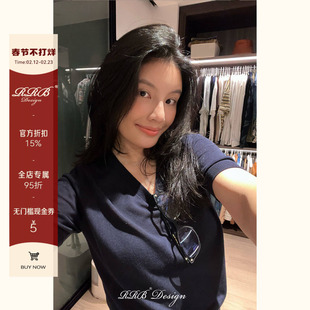 RRB Design「巴塞罗那」羊毛莱赛尔时尚百搭基础显瘦V领短袖上衣