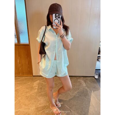 薄款短袖衬衫百搭短裤两件套