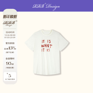T恤百搭上衣 T」宽松圆领拼色字母印花短袖 RRB Design「slogan