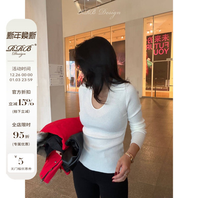 RRB Design绵羊毛桑蚕丝混纺翻领长袖针织衫高弹百搭套头毛织上衣