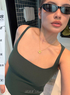 RRB Design 修身显瘦基础纯色针织吊带背心 百搭高弹无袖打底上衣