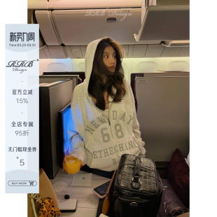 开衫 宽松显瘦字母数字印花拉链连帽卫衣百搭长袖 外套 Design RRB