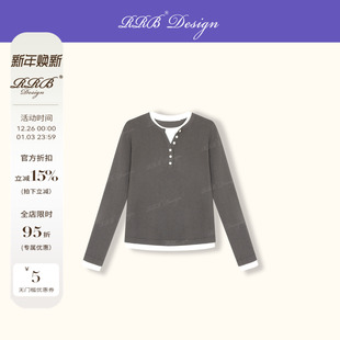 衣橱」绵羊毛山羊绒混纺假两件拼色毛织上衣 「法式 RRB Design