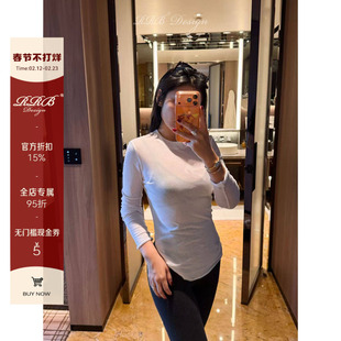 RRB Design 100%棉纯色百搭显瘦圆领长袖简约修身秋冬上衣