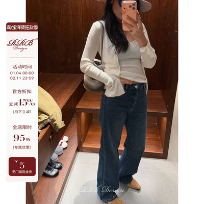 RRB Design 100%棉时尚百搭显瘦经典复古洗水牛仔裤休闲直筒裤