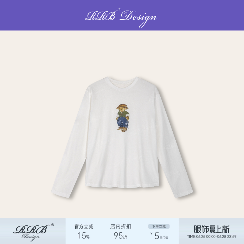 RRB Design 「小熊T」休闲百搭韩国竹节棉小熊印花凉感防晒长袖T