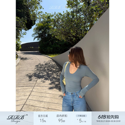 RRBDesignV领修身长袖T恤