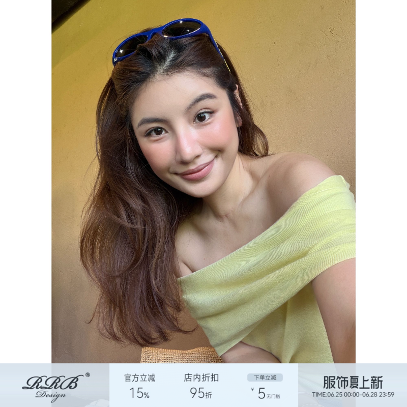 RRB Design 澳洲进口美丽诺羊毛 亲肤透气一字肩修身针织衫