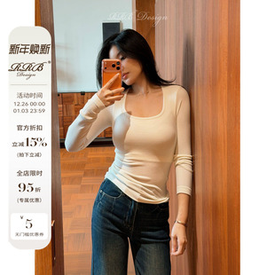 保暖打底衫 RRB U领长袖 「万能内搭」弹力羊绒带胸垫修身 Design