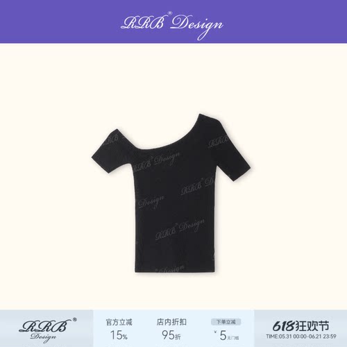RRB Design 岛精一体机羊毛混纺斜肩T恤 抗起球修身显瘦短袖上衣