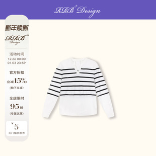 」定制进口纱线宽松显瘦百搭条纹V领长袖 「海魂衫 上衣 Design RRB