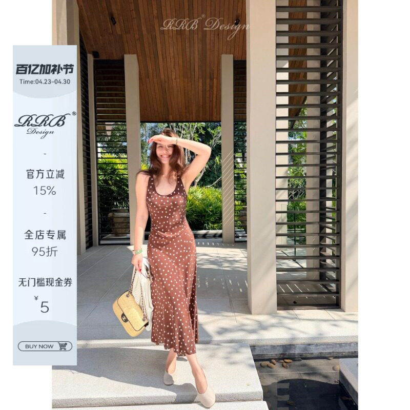 RRB Design「Polka狂想曲」复古姆米砂洗真丝修身剪裁波点连衣裙