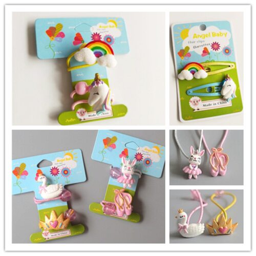 独角马彩虹发夹发绳头绳婴幼儿头饰刘海夹天鹅皇冠女童扎头发皮筋