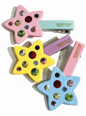 韩饰AZ饰品头饰雅致马卡龙色镶钻五角星一字鸭嘴夹YZJ0789