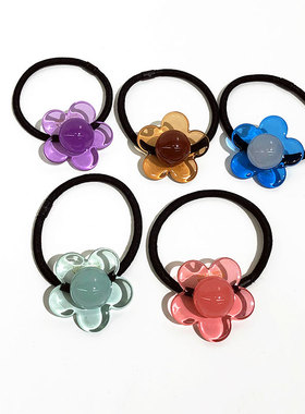 韩饰AZ饰品头饰雅致头绳素面半球透明五瓣花发圈皮筋FQ1239