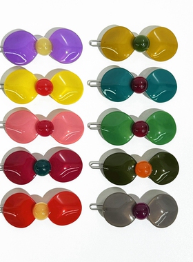 韩饰AZ饰品头饰素面炫彩甜美半球蝴蝶结边卡扣卡BQ1724