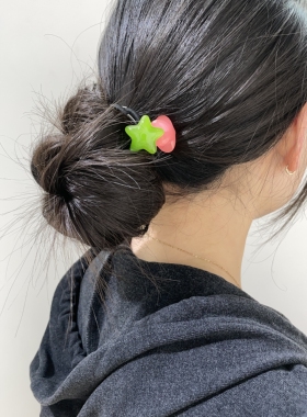 韩饰AZ饰品头饰头绳雅致素面彩色立体五角星皮筋发圈FQ0548