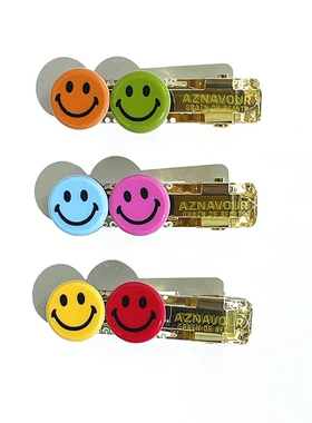 韩饰AZ饰品头饰马卡龙色微笑脸圆片透明杆鸭嘴夹女YZJ0815