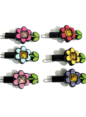 韩饰AZ饰品头饰雅致锆石马卡龙色炫彩六瓣花边卡扣卡BQ1622