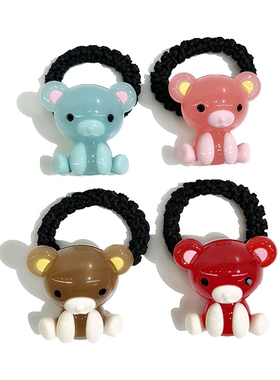 韩饰AZ饰品头饰镶钻炫彩坐着的可爱小熊皮筋发圈FQ0998