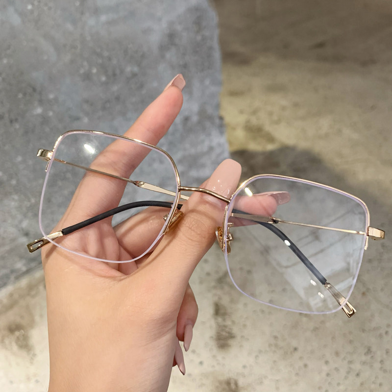 小红书韩版方框金属近视眼镜架可配带度数超轻大脸半框眼镜眼睛女